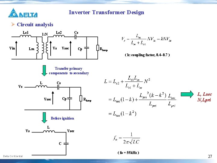 Inverter Transformer Design Ø Circuit analysis Ls 1 Vin Cs Ls 2 1: N