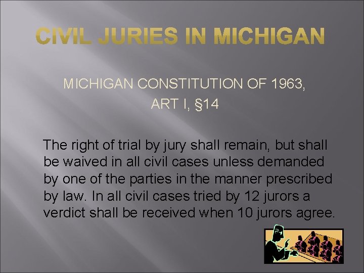 MICHIGAN CONSTITUTION OF 1963, ART I, § 14 The right of trial by jury