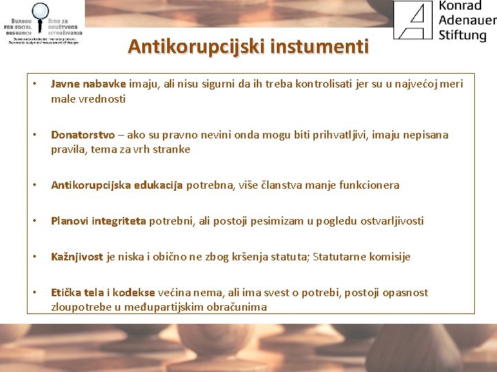 Antikorupcijski instumenti • Javne nabavke imaju, ali nisu sigurni da ih treba kontrolisati jer