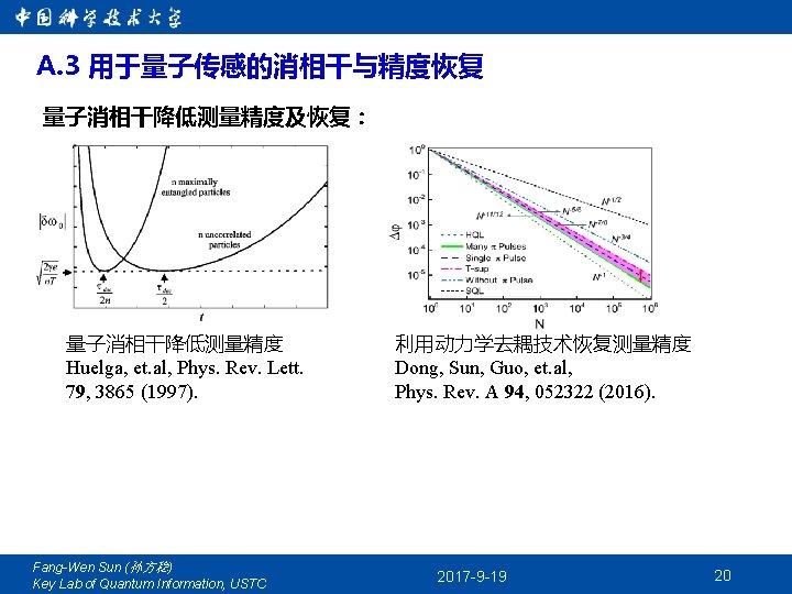 A. 3 用于量子传感的消相干与精度恢复 量子消相干降低测量精度及恢复： 量子消相干降低测量精度 Huelga, et. al, Phys. Rev. Lett. 79, 3865 (1997).