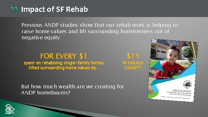 Impact of SF Rehab Previous ANDP studies show that our rehab work is helping