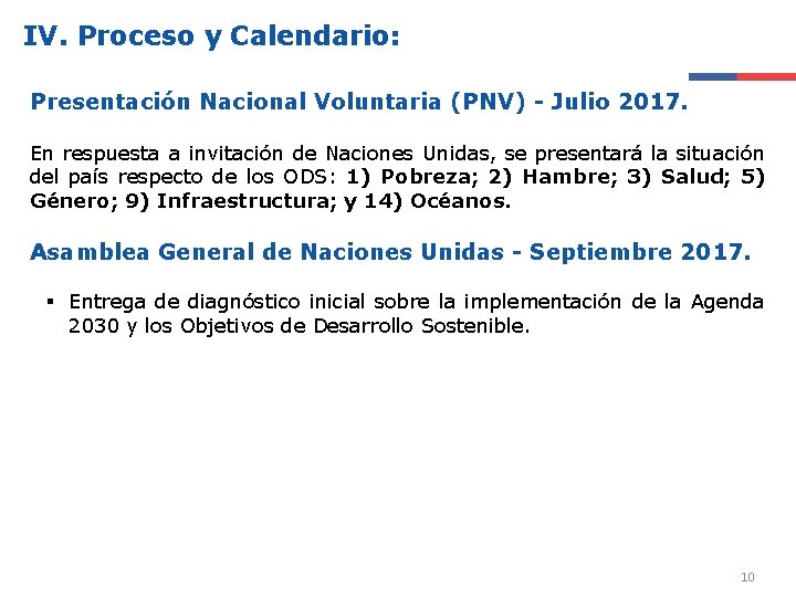 IV. Proceso y Calendario: Presentación Nacional Voluntaria (PNV) - Julio 2017. En respuesta a