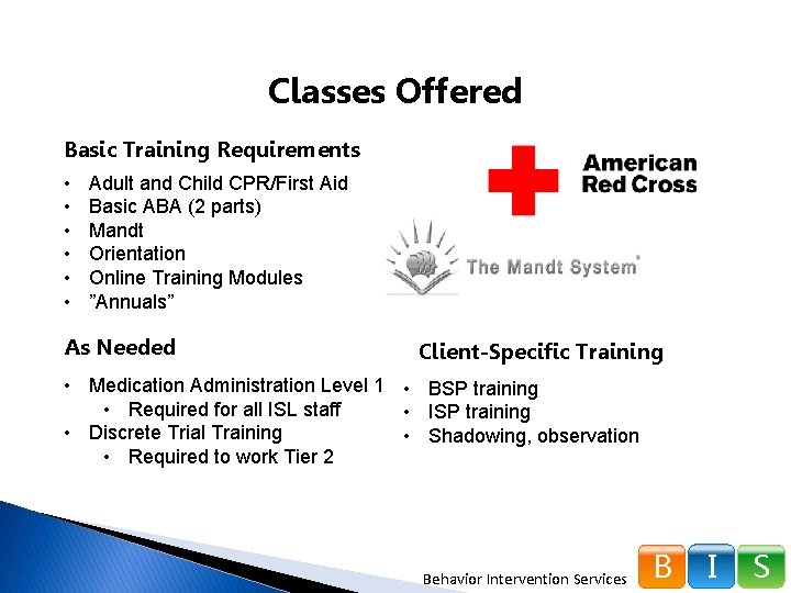 Classes Offered Basic Training Requirements • • • Adult and Child CPR/First Aid Basic
