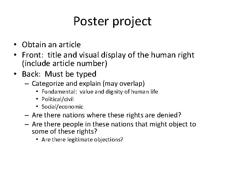 Poster project • Obtain an article • Front: title and visual display of the