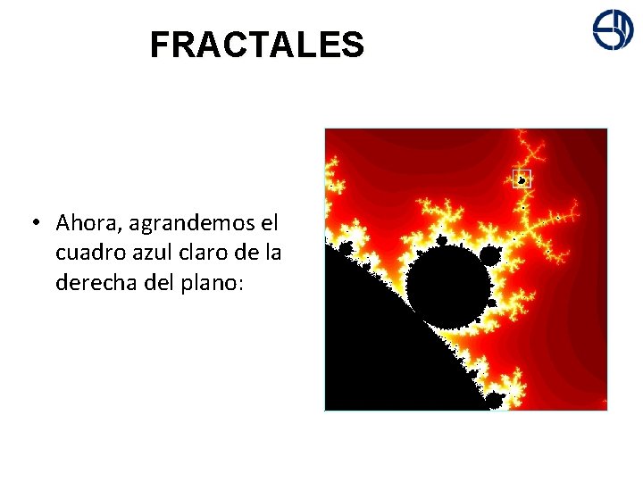 + FRACTALES • Ahora, agrandemos el cuadro azul claro de la derecha del plano: