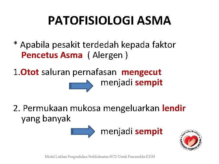 PATOFISIOLOGI ASMA * Apabila pesakit terdedah kepada faktor Pencetus Asma ( Alergen ) 1.