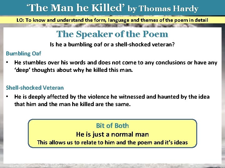 ‘The Man he Killed’ by Thomas Hardy LO: To know and understand the form,