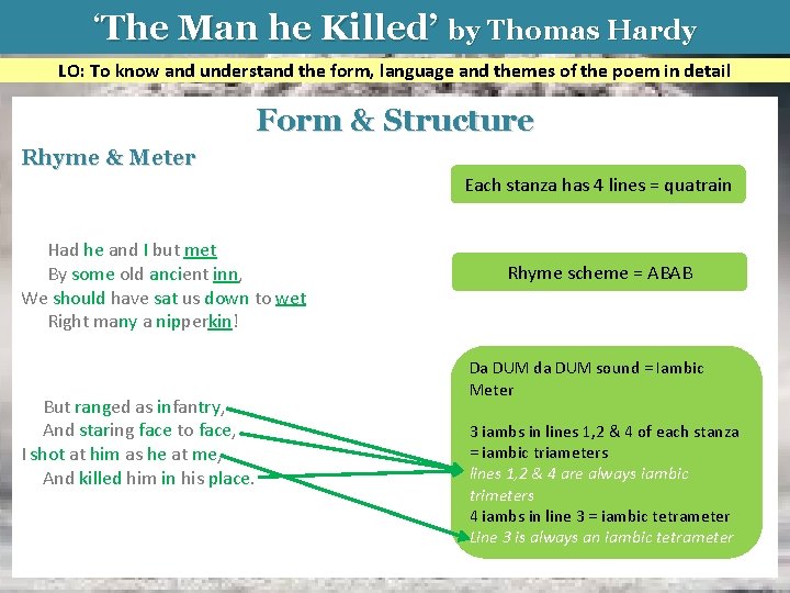‘The Man he Killed’ by Thomas Hardy LO: To know and understand the form,