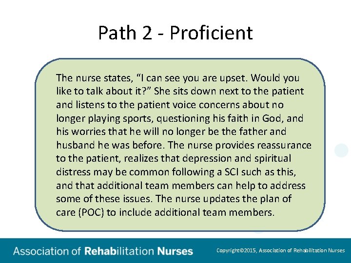 Path 2 - Proficient The nurse states, “I can see you are upset. Would