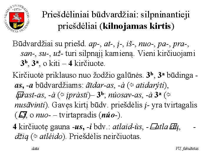 Priešdėliniai būdvardžiai: silpninantieji priešdėliai (kilnojamas kirtis) Būdvardžiai su priešd. ap-, at-, į-, iš-, nuo-,