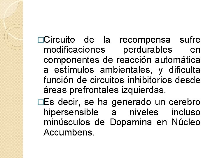 �Circuito de la recompensa sufre modificaciones perdurables en componentes de reacción automática a estímulos