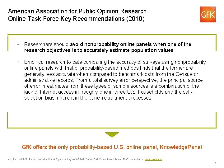 American Association for Public Opinion Research Online Task Force Key Recommendations (2010) • Researchers