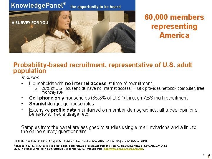 60, 000 members representing America Probability-based recruitment, representative of U. S. adult population Includes: