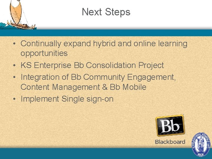 Next Steps • Continually expand hybrid and online learning opportunities • KS Enterprise Bb