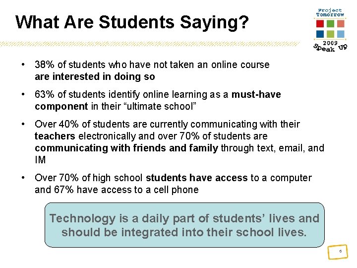 What Are Students Saying? • 38% of students who have not taken an online