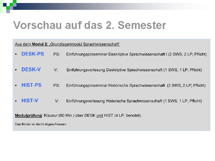 Vorschau auf das 2. Semester 