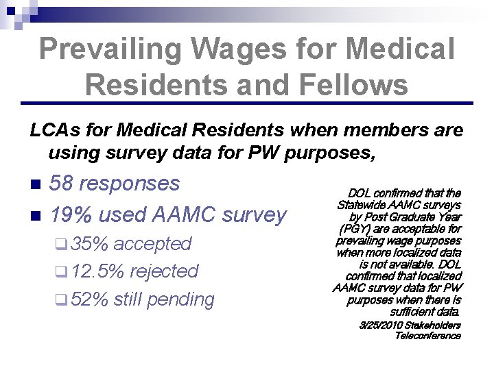 Prevailing Wages for Medical Residents and Fellows LCAs for Medical Residents when members are