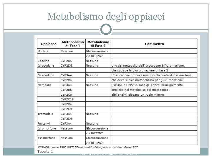 Metabolismo degli oppiacei PER UNA VITA COME PRIMA 2012 