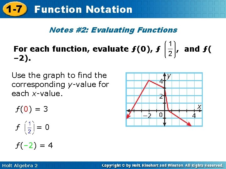 1 -7 Function Notation Notes #2: Evaluating Functions For each function, evaluate ƒ(0), ƒ