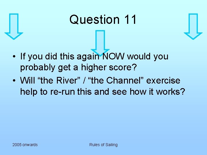Question 11 • If you did this again NOW would you probably get a