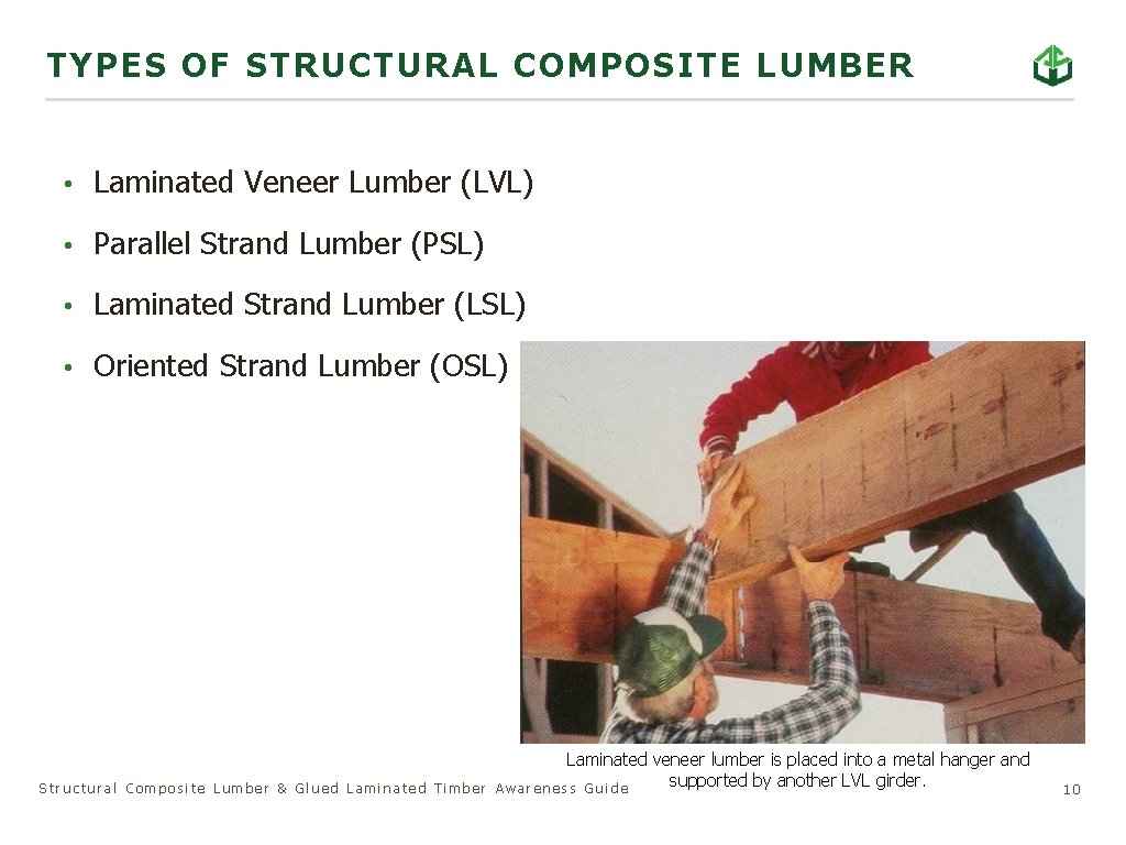 TY PE S O F STRU CTURAL COM POSITE LUMBER • Laminated Veneer Lumber