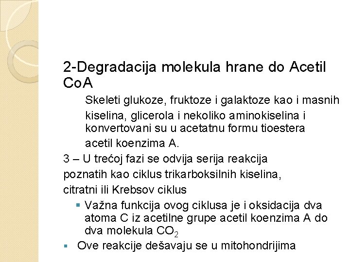 2 -Degradacija molekula hrane do Acetil Co. A Skeleti glukoze, fruktoze i galaktoze kao