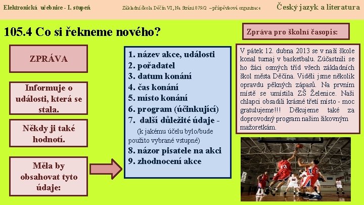 Elektronická učebnice - I. stupeň Základní škola Děčín VI, Na Stráni 879/2 – příspěvková