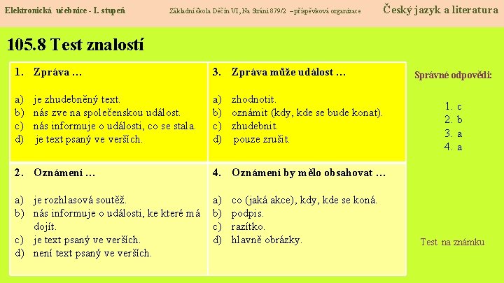 Elektronická učebnice - I. stupeň Základní škola Děčín VI, Na Stráni 879/2 – příspěvková