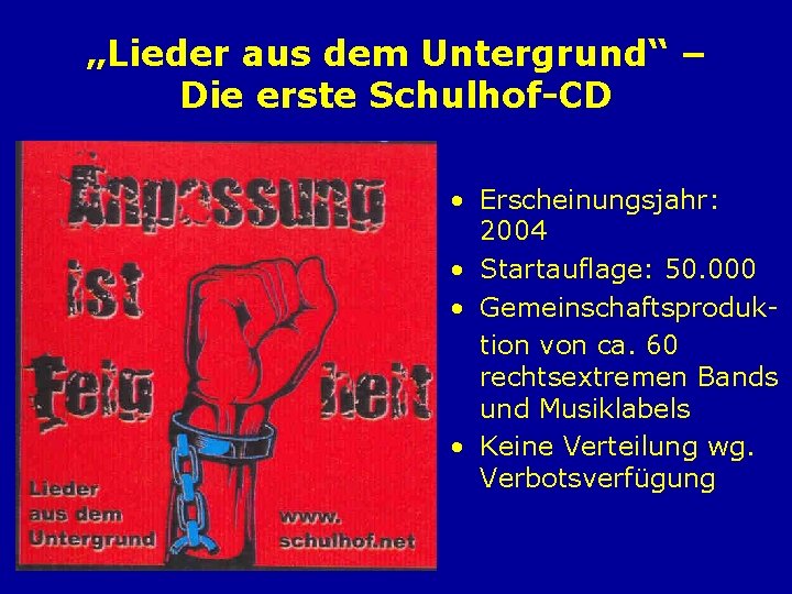 „Lieder aus dem Untergrund“ – Die erste Schulhof-CD • Erscheinungsjahr: 2004 • Startauflage: 50.