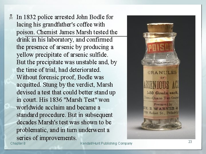 N In 1832 police arrested John Bodle for lacing his grandfather's coffee with poison.