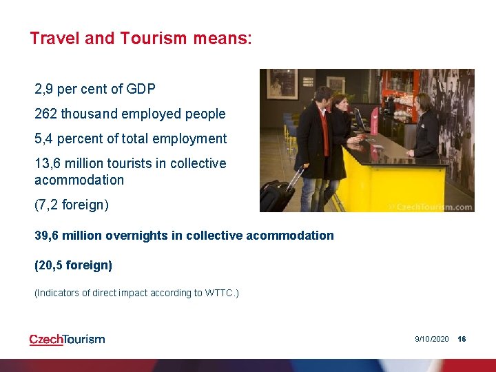 Travel and Tourism means: 2, 9 per cent of GDP 262 thousand employed people