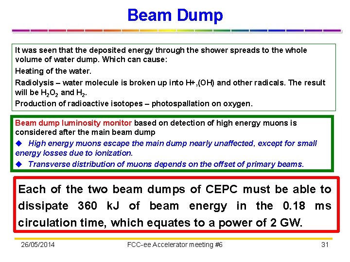 Beam Dump It was seen that the deposited energy through the shower spreads to