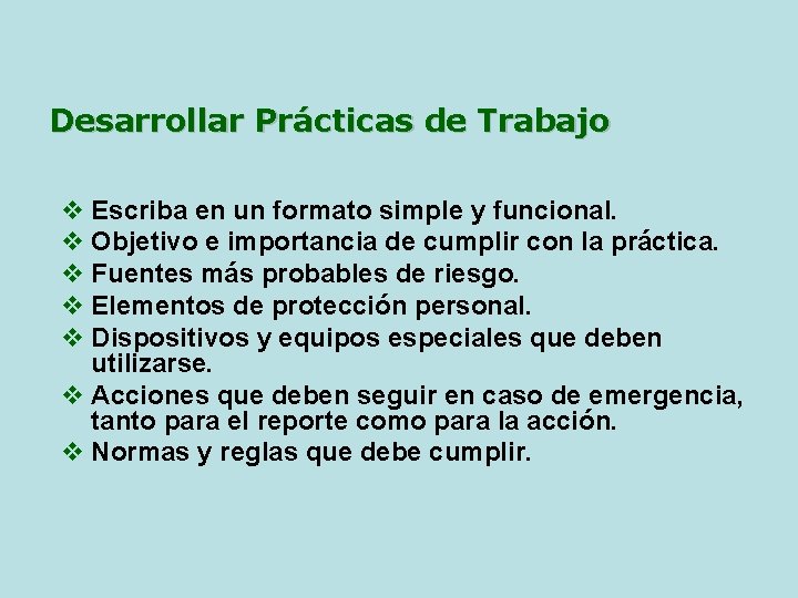 Desarrollar Prácticas de Trabajo v Escriba en un formato simple y funcional. v Objetivo