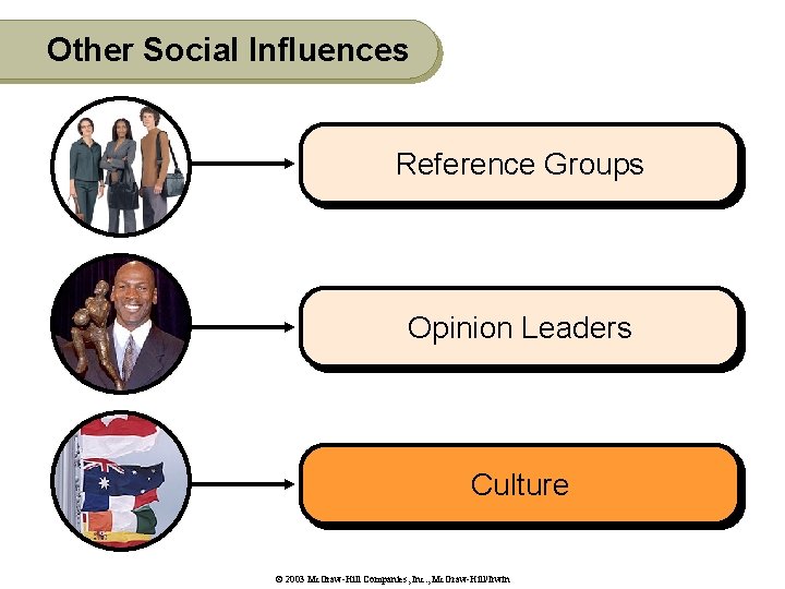 Other Social Influences Reference Groups Opinion Leaders Culture © 2003 Mc. Graw-Hill Companies, Inc.