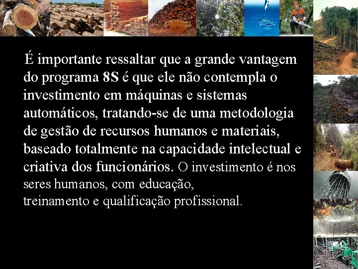 É importante ressaltar que a grande vantagem do programa 8 S é que ele