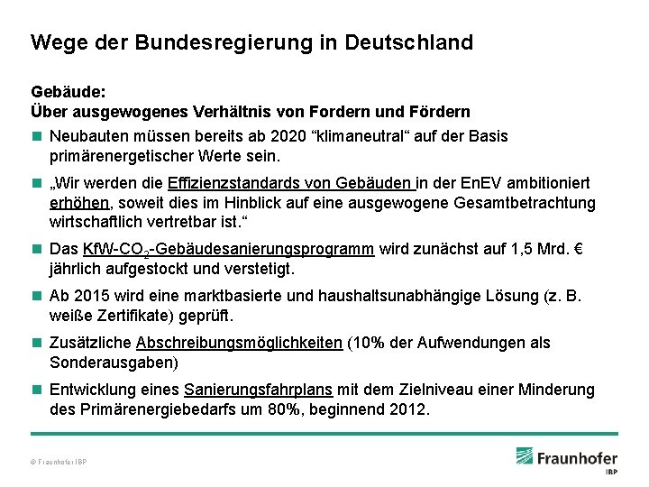 Wege der Bundesregierung in Deutschland Gebäude: Über ausgewogenes Verhältnis von Fordern und Fördern n