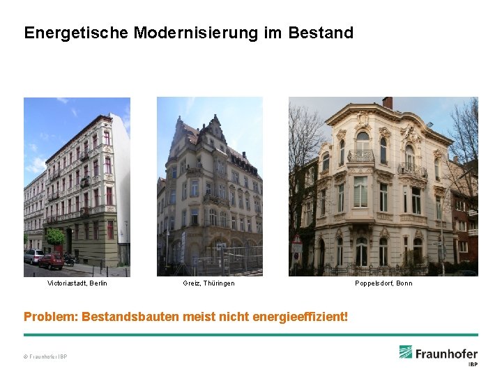 Energetische Modernisierung im Bestand Victoriastadt, Berlin Greiz, Thüringen Problem: Bestandsbauten meist nicht energieeffizient! ©