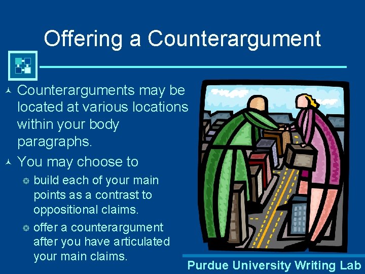 Offering a Counterarguments may be located at various locations within your body paragraphs. ©
