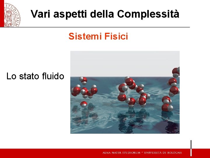 Vari aspetti della Complessità Sistemi Fisici Lo stato fluido 