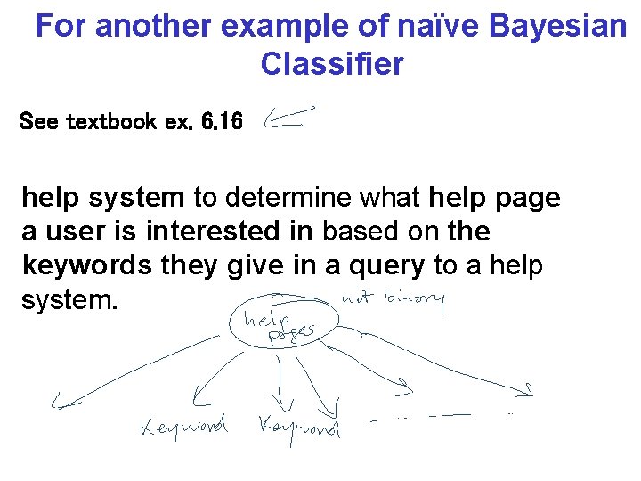 For another example of naïve Bayesian Classifier See textbook ex. 6. 16 help system