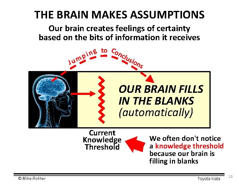 THE BRAIN MAKES ASSUMPTIONS Our brain creates feelings of certainty based on the bits