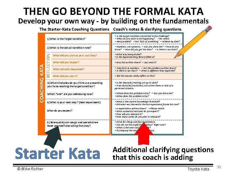 THEN GO BEYOND THE FORMAL KATA Develop your own way - by building on