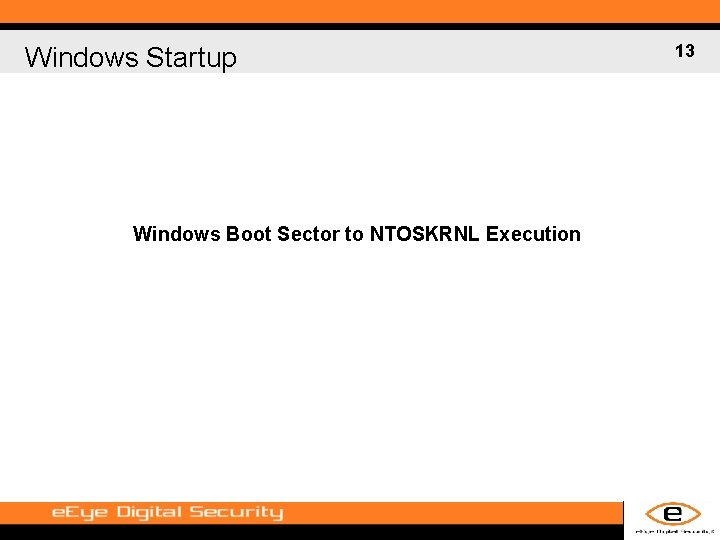 Windows Startup Windows Boot Sector to NTOSKRNL Execution 13 