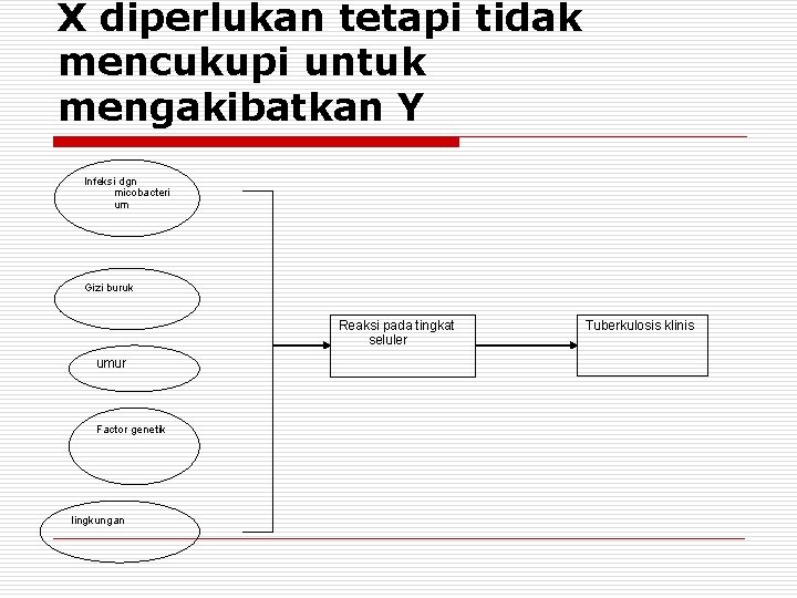 X diperlukan tetapi tidak mencukupi untuk mengakibatkan Y Infeksi dgn micobacteri um Gizi buruk