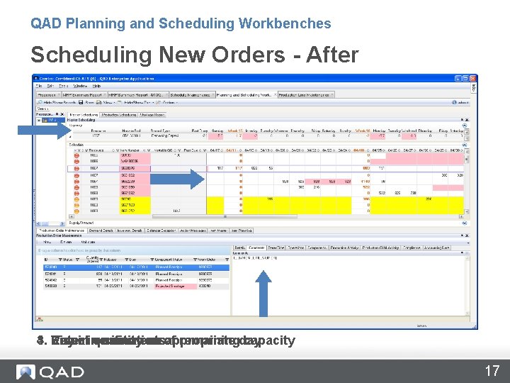 QAD Planning and Scheduling Workbenches Scheduling New Orders - After 3. 4. 5. Visual