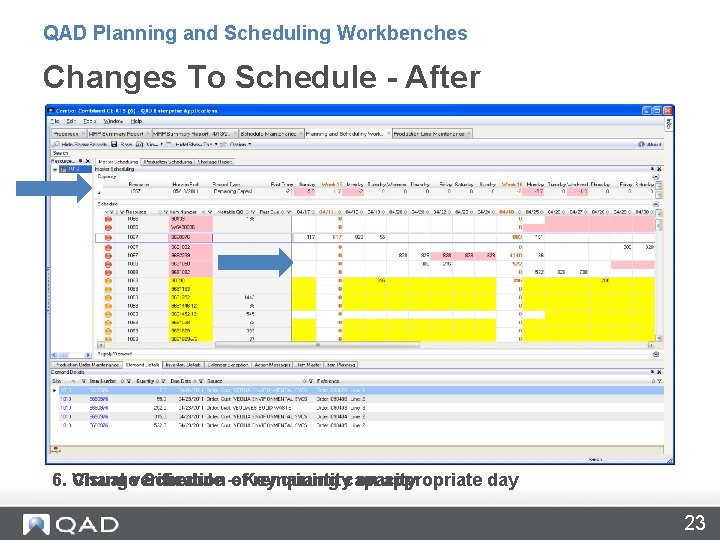 QAD Planning and Scheduling Workbenches Changes To Schedule - After 6. 5. Visual Changeverification