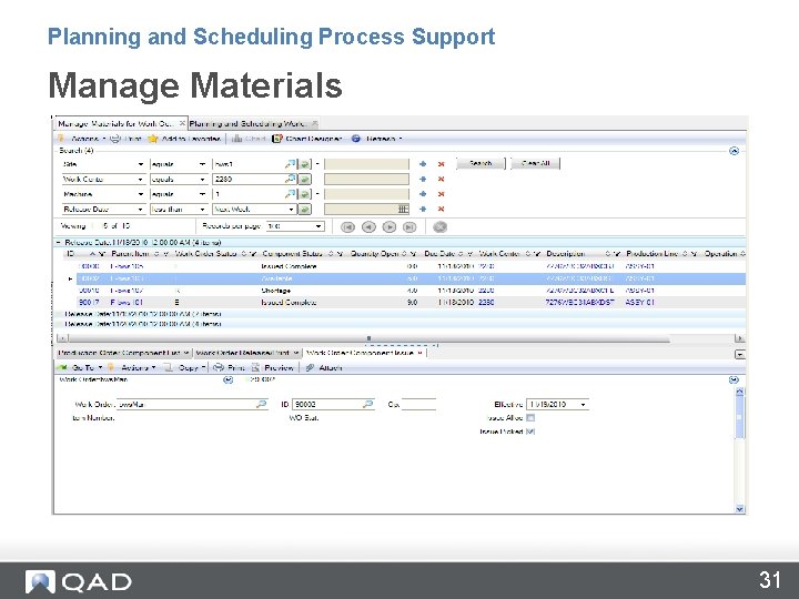 Planning and Scheduling Process Support Manage Materials 31 