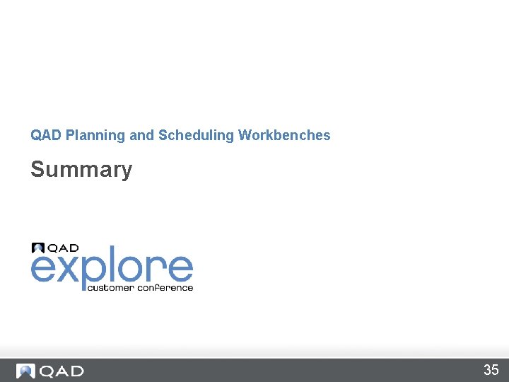 QAD Planning and Scheduling Workbenches Summary 35 