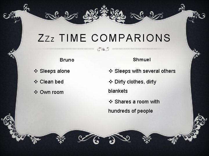 Z Z Z TIME COMPARIONS Shmuel Bruno v Sleeps alone v Sleeps with several