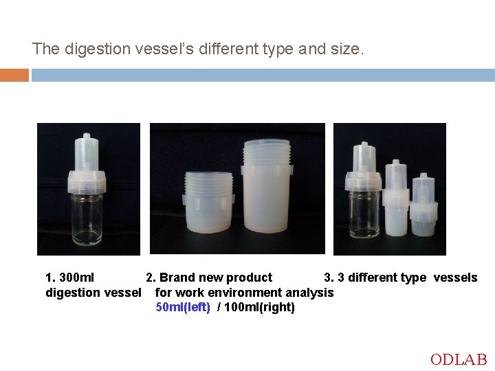 The digestion vessel’s different type and size. 1. 300 ml 2. Brand new product